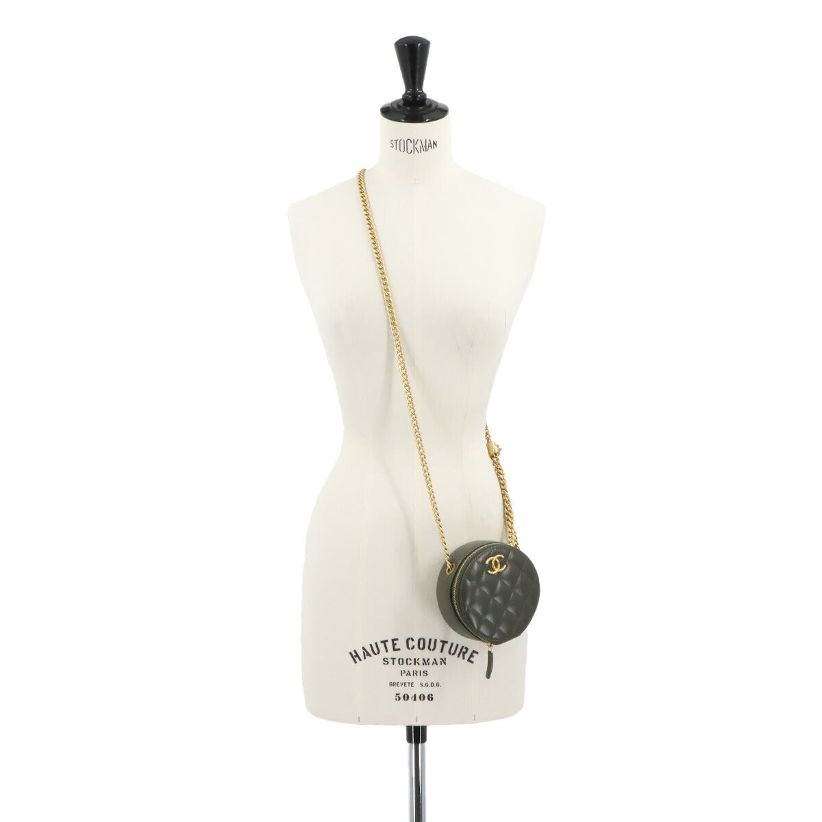 Matelasse Round Chain Shoulder Bag Leather Green Purse