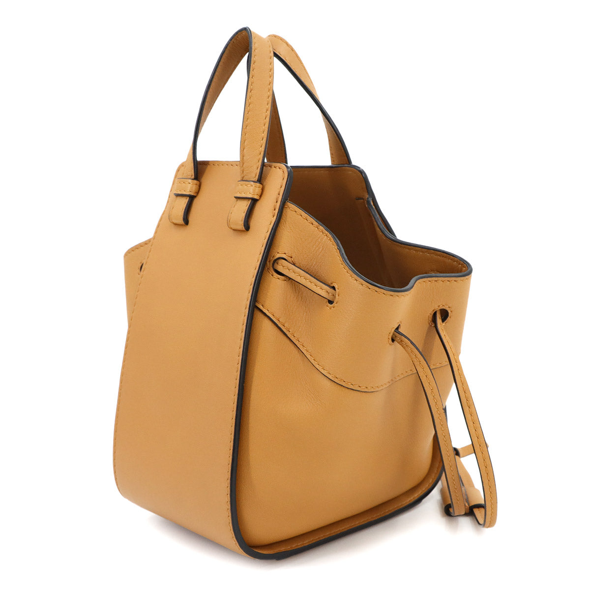 Hammock Drawstring Mini Hand Shoulder Bag Leather Light Brown