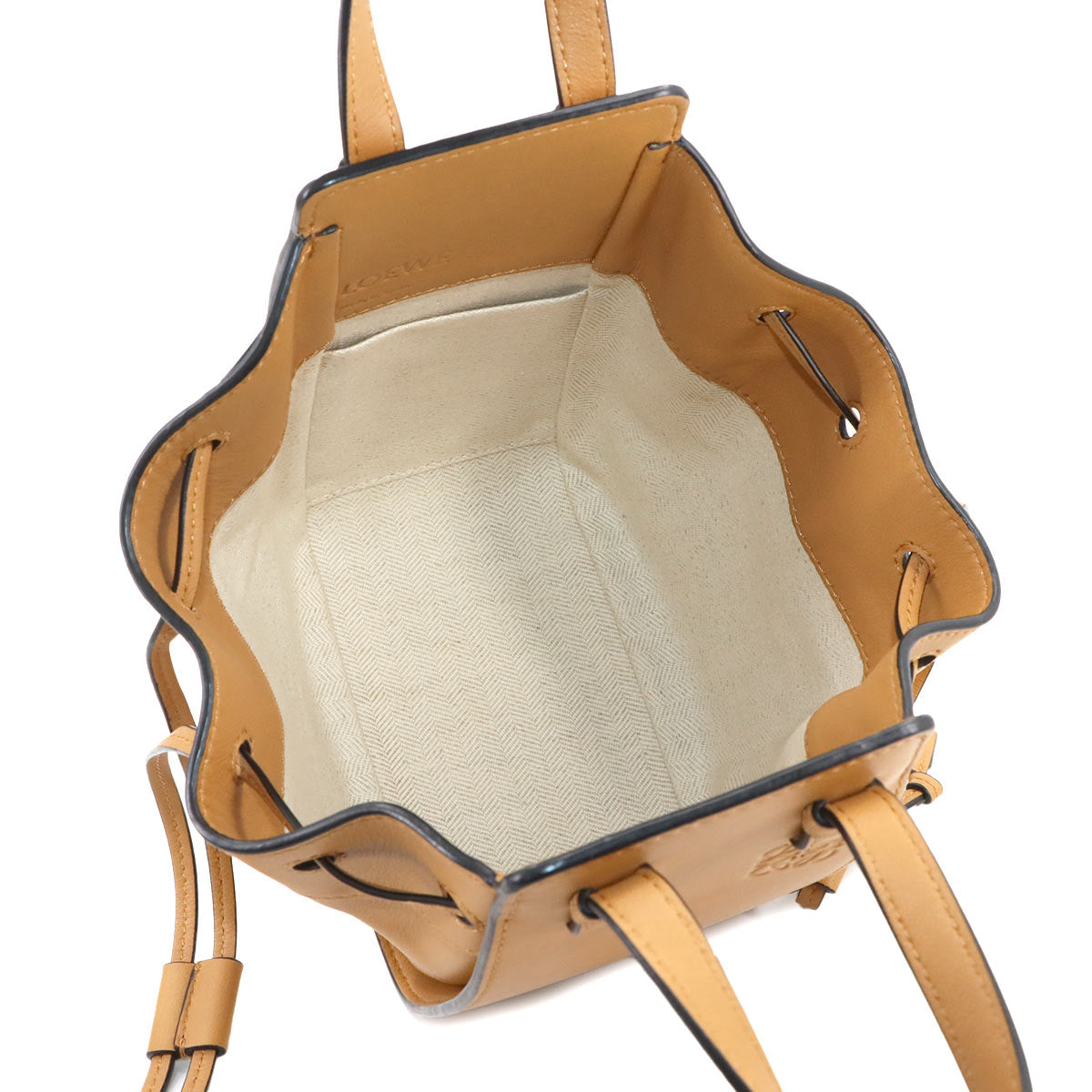 Hammock Drawstring Mini Hand Shoulder Bag Leather Light Brown