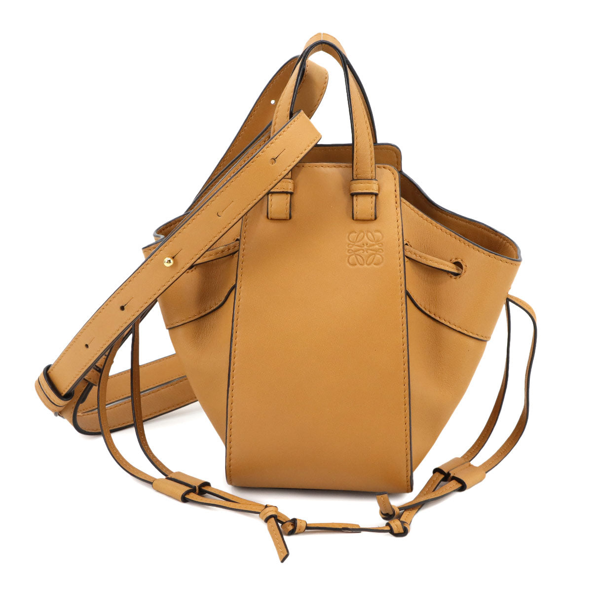 Hammock Drawstring Mini Hand Shoulder Bag Leather Light Brown
