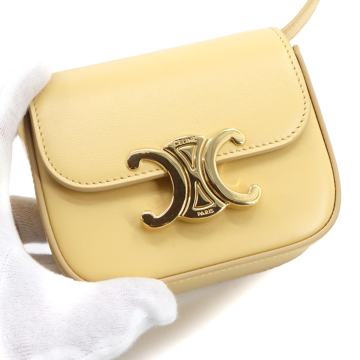 Triomphe Claude Mini Shoulder Bag Leather Yellow 10I513DPV