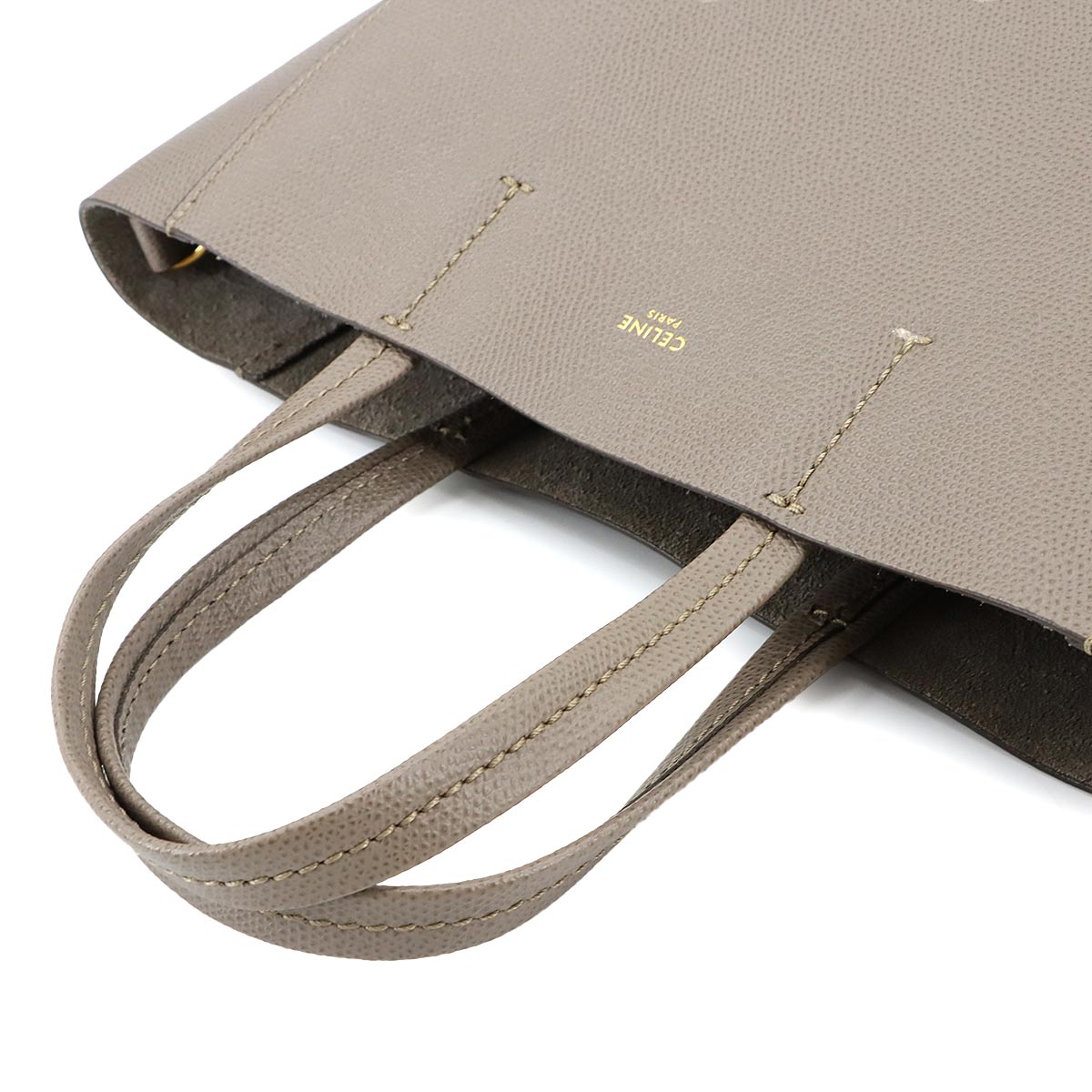 Small Vertical Cabas Tote Shoulder Bag Leather Taupe 176183