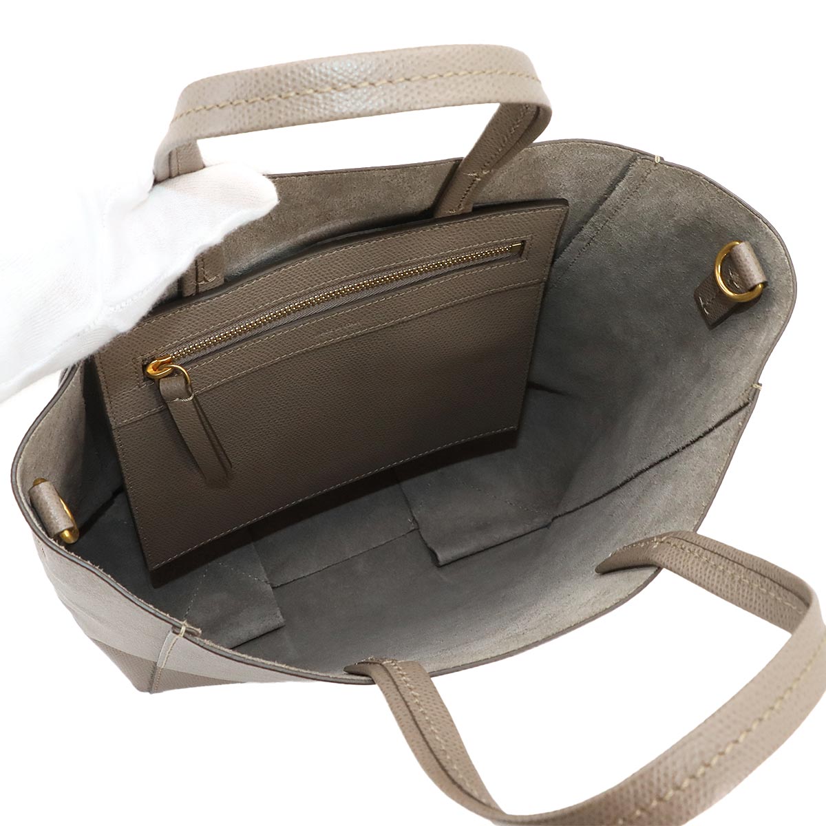 Small Vertical Cabas Tote Shoulder Bag Leather Taupe 176183