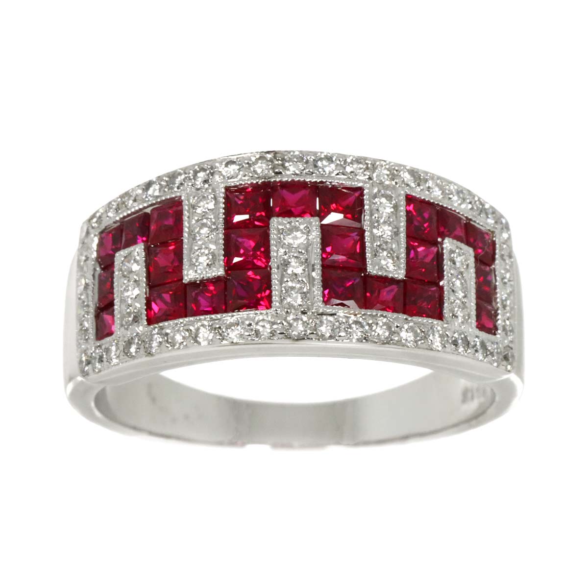 Ruby 1.64ct Diamond 0.48ct Ring 18K WG 750 size8.75(US)