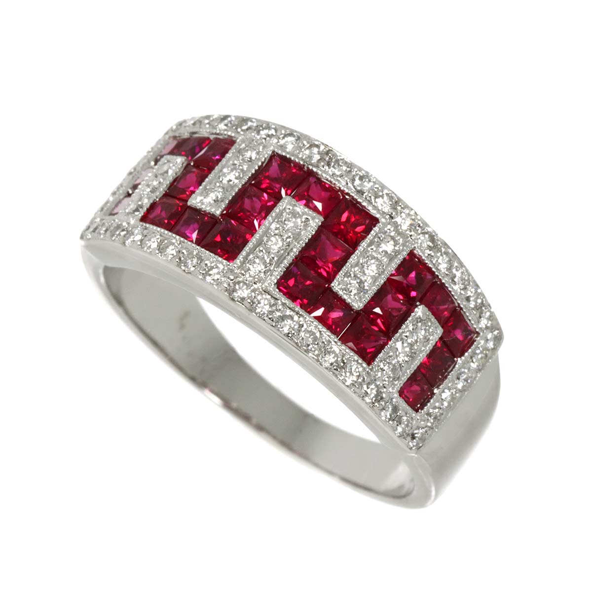Ruby 1.64ct Diamond 0.48ct Ring 18K WG 750 size8.75(US)