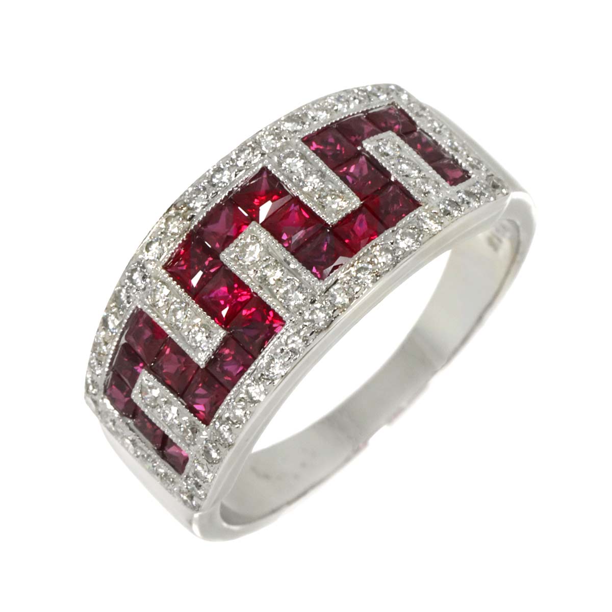 Ruby 1.64ct Diamond 0.48ct Ring 18K WG 750 size8.75(US)