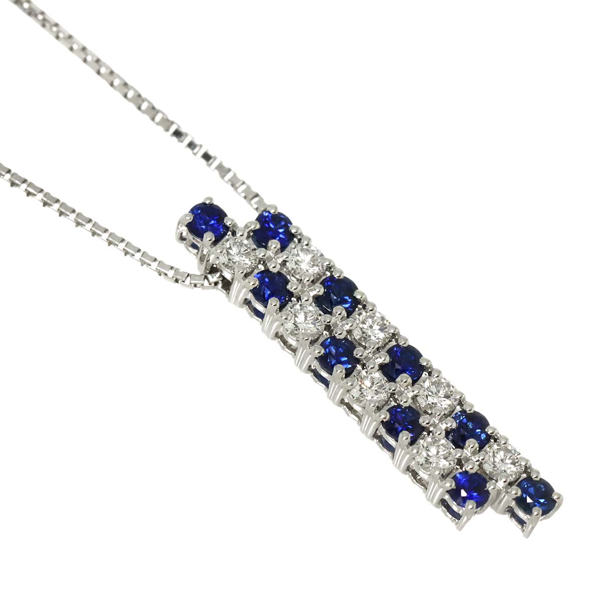 Sapphire Diamond 0.25ct Necklace 18K White Gold 750