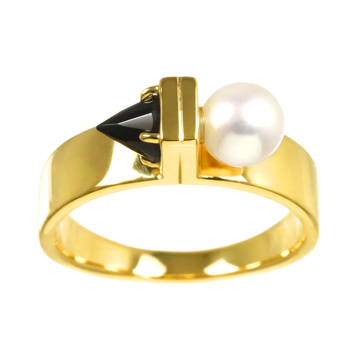 Akoya Pearl 5.5mm Onyx Ring 18K YG 750 Size6(US)