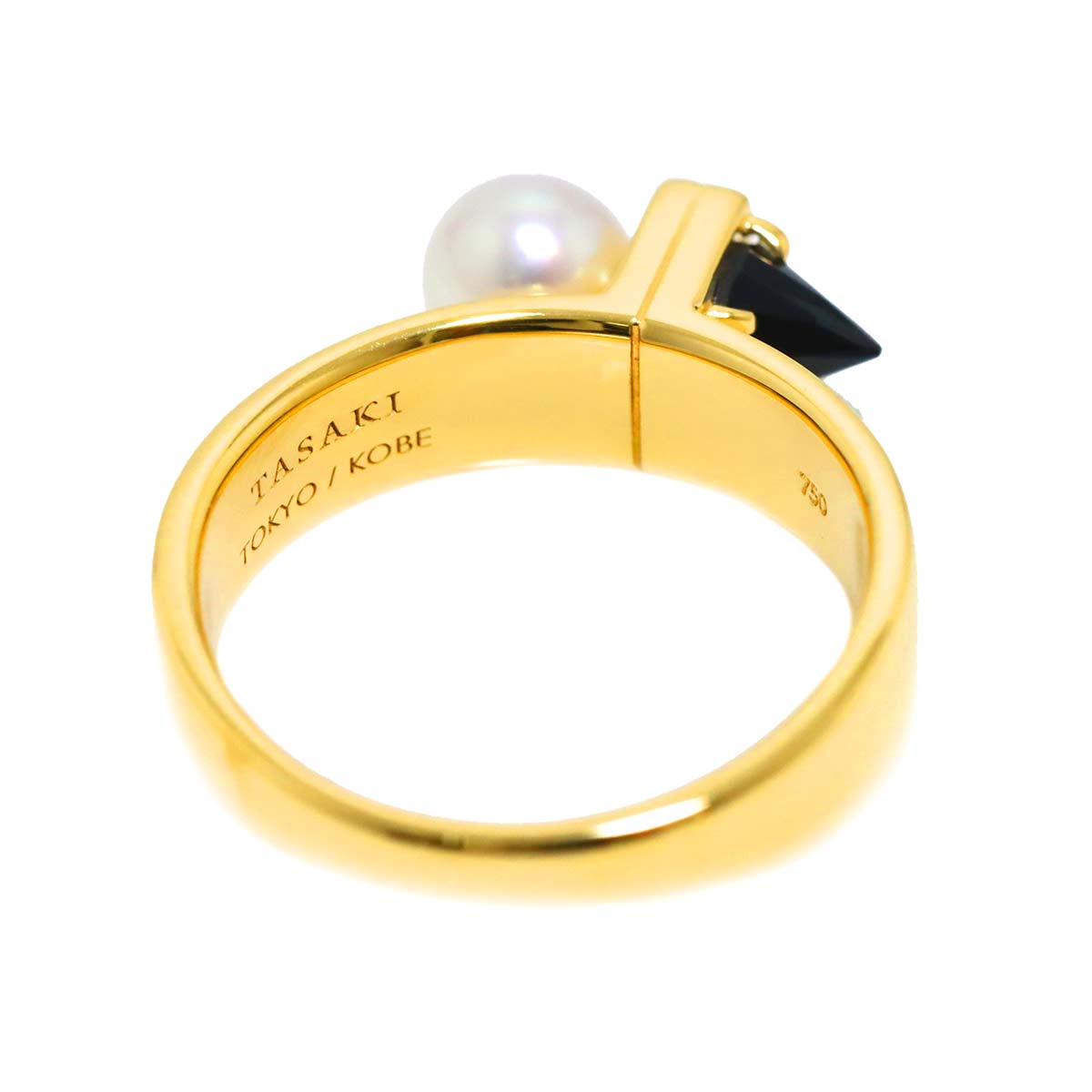 Akoya Pearl 5.5mm Onyx Ring 18K YG 750 Size6(US)