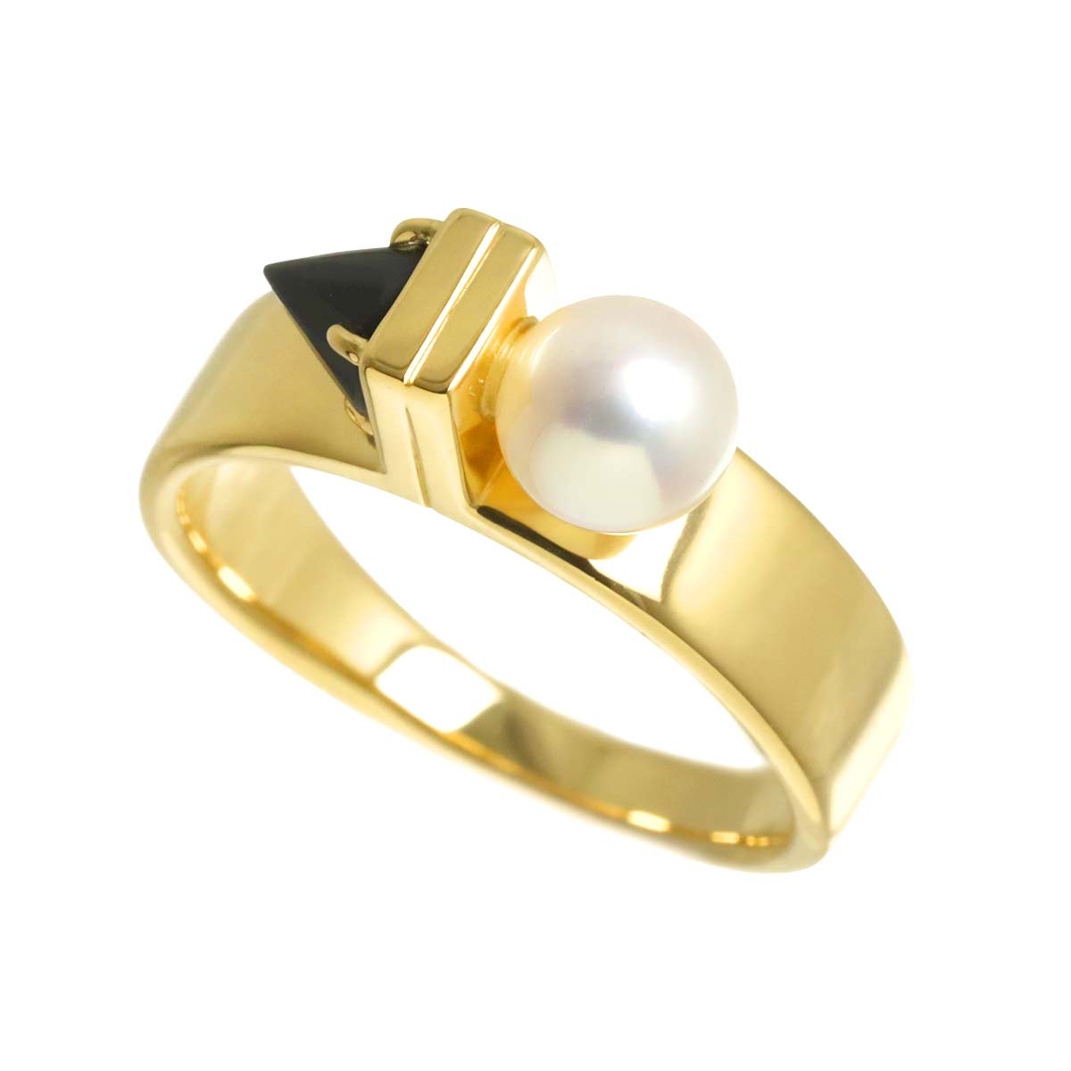 Akoya Pearl 5.5mm Onyx Ring 18K YG 750 Size6(US)