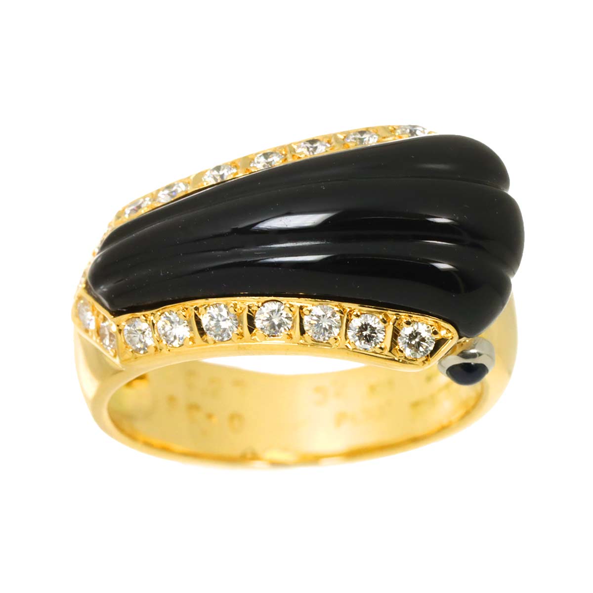 Ishikawa Nobuko Onyx Diamond 0.27ct Sapphire 0.10ct Ring 18K YG 5.25US