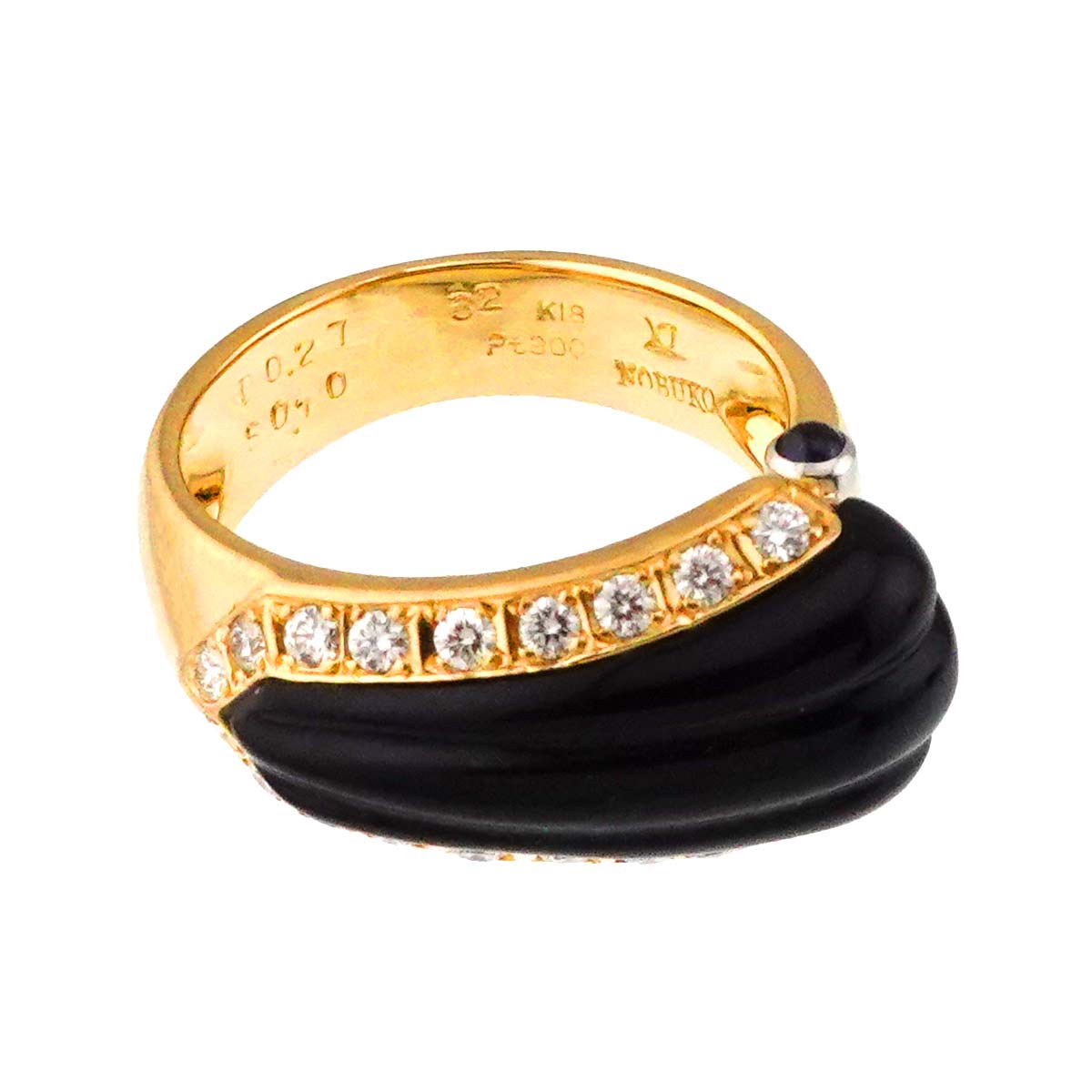 Ishikawa Nobuko Onyx Diamond 0.27ct Sapphire 0.10ct Ring 18K YG 5.25US