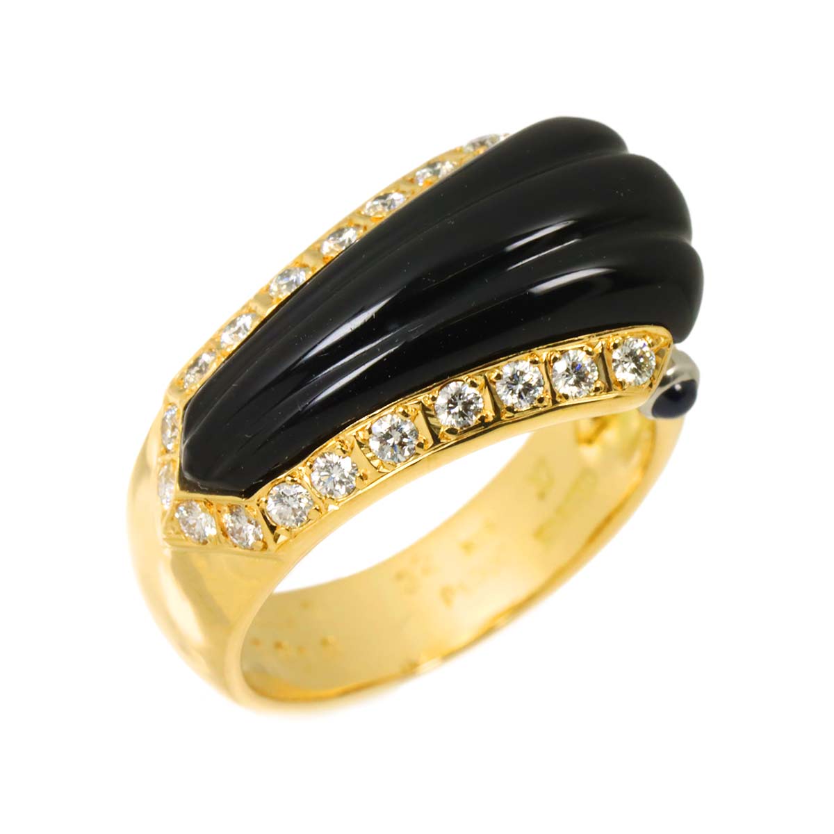 Ishikawa Nobuko Onyx Diamond 0.27ct Sapphire 0.10ct Ring 18K YG 5.25US