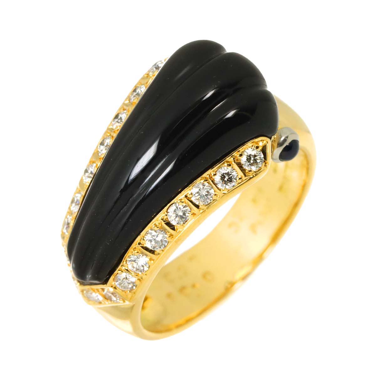 Ishikawa Nobuko Onyx Diamond 0.27ct Sapphire 0.10ct Ring 18K YG 5.25US