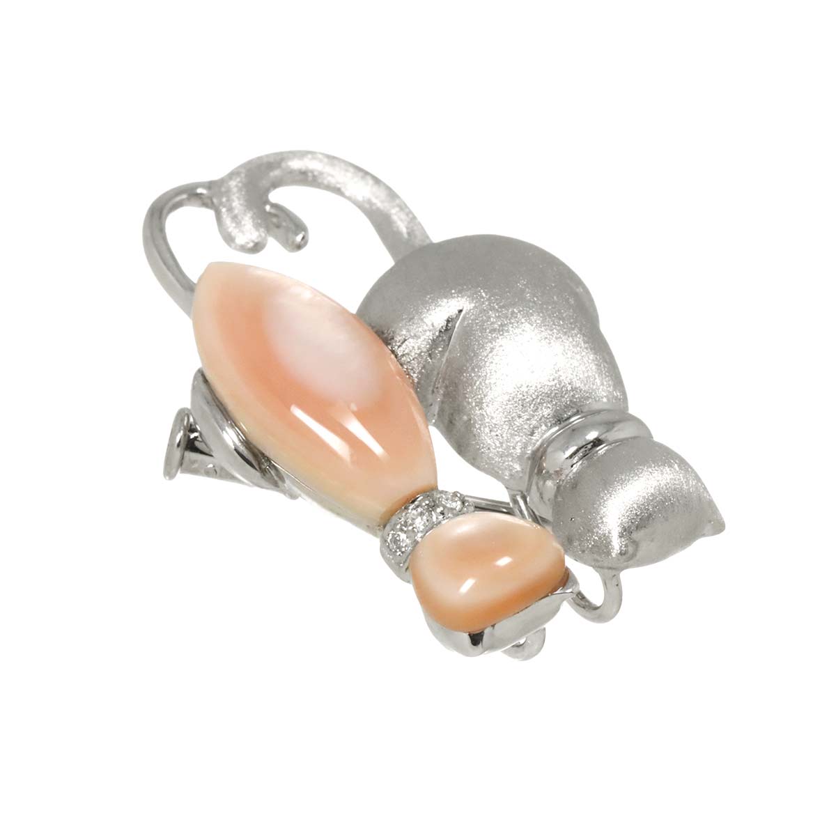 Shell Diamond 0.05ct Brooch Pendant Top 18K WG Wheite Gold 750