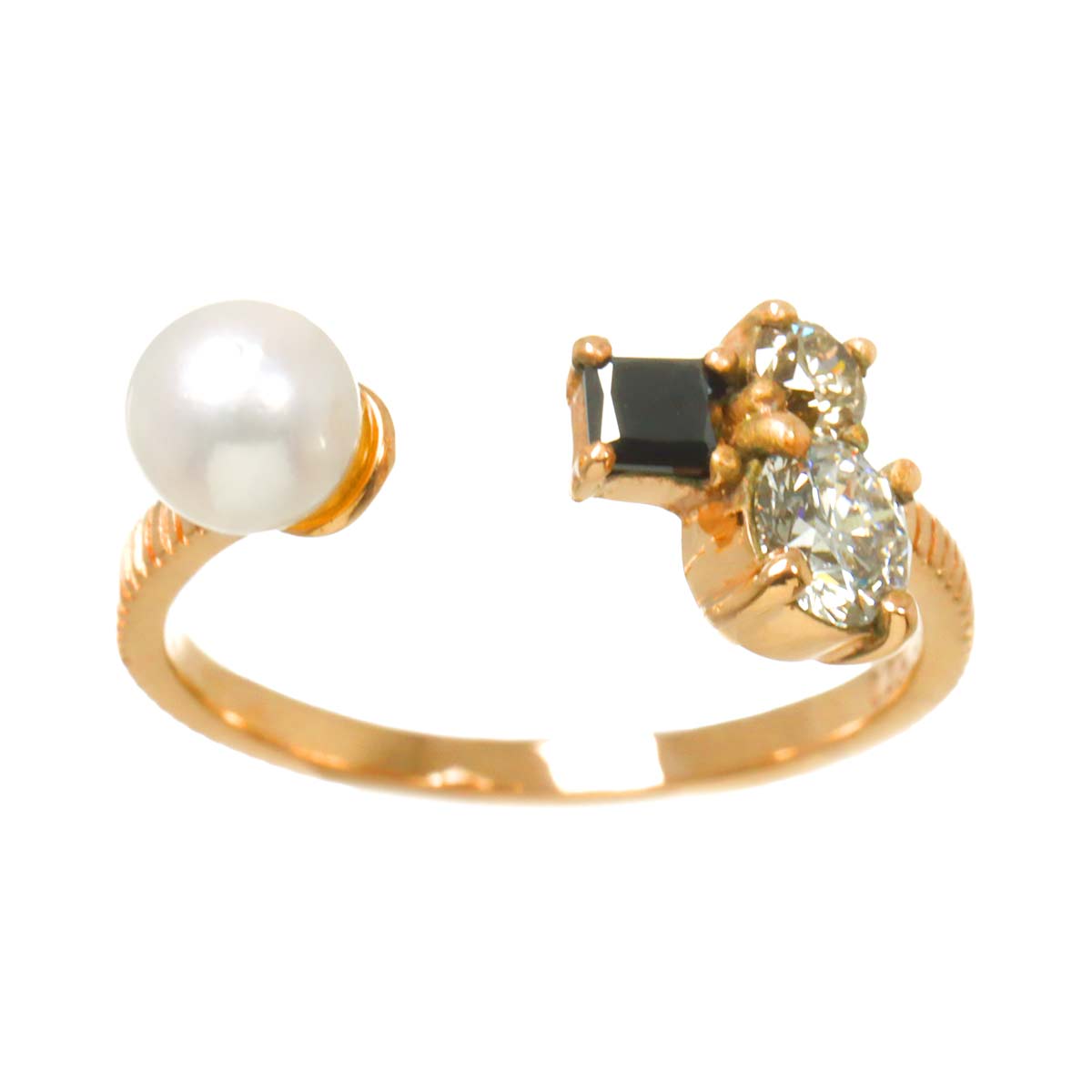 Diamond 0.204ct H/SI2/3EX 0.371ct Pearl Ring 10K PG Size3.25(US)