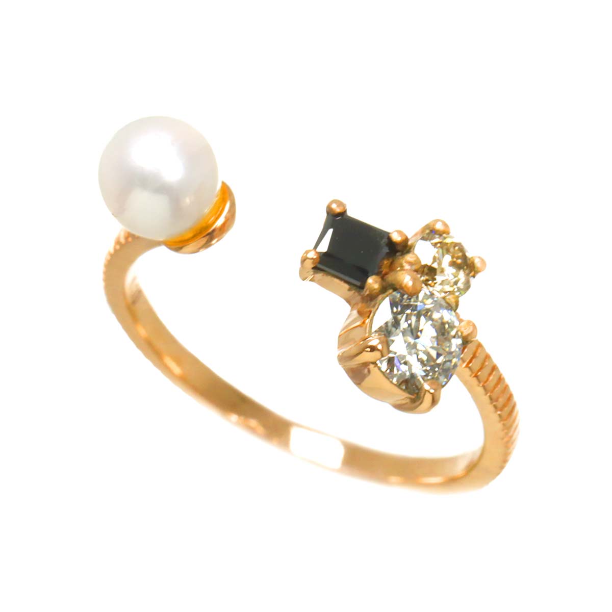 Diamond 0.204ct H/SI2/3EX 0.371ct Pearl Ring 10K PG Size3.25(US)