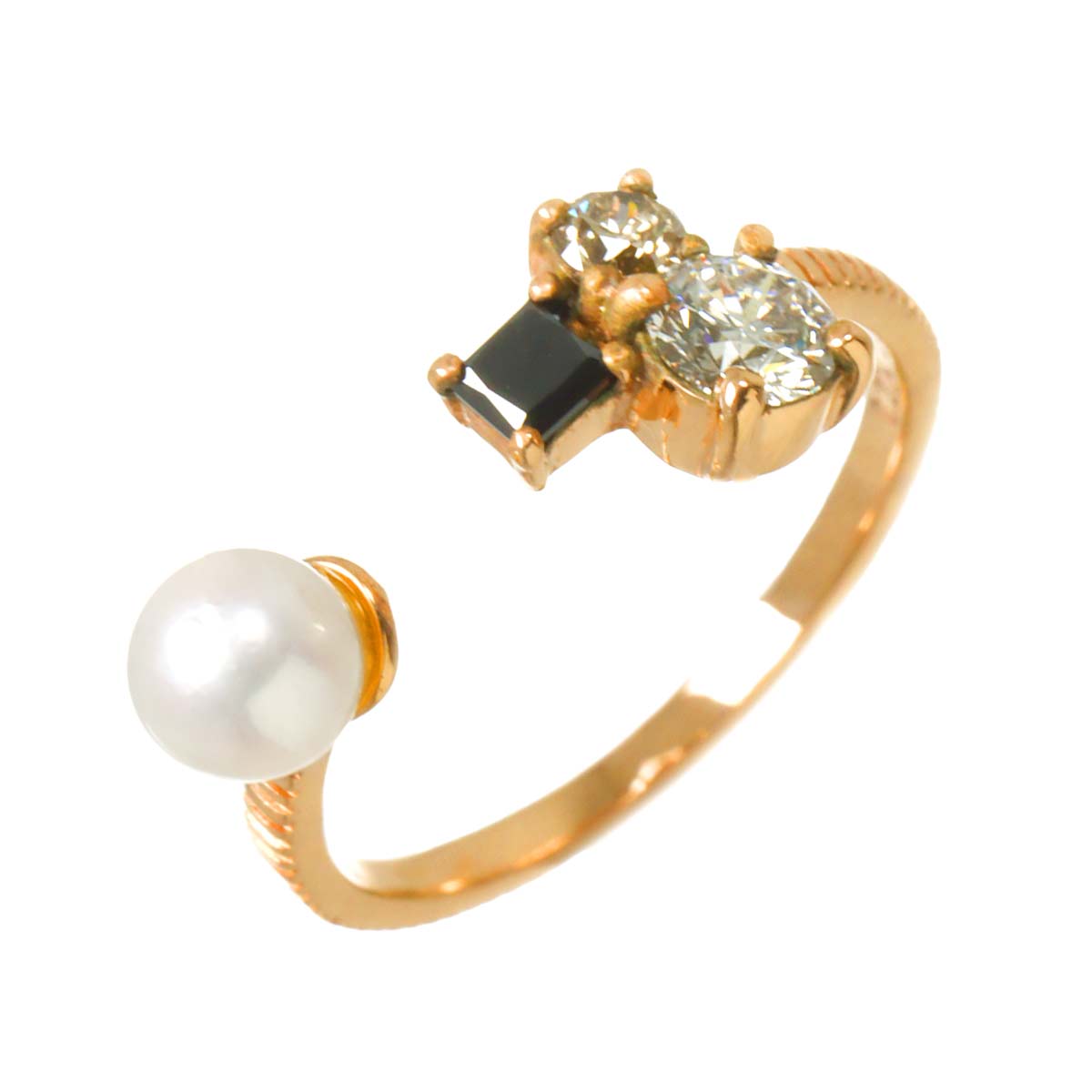 Diamond 0.204ct H/SI2/3EX 0.371ct Pearl Ring 10K PG Size3.25(US)