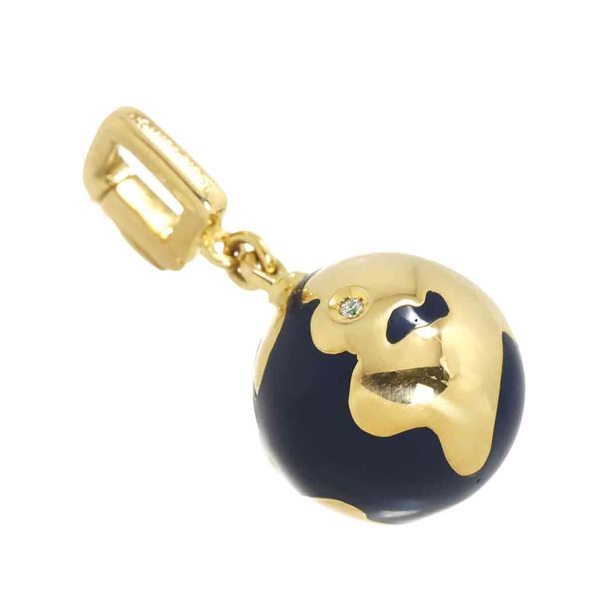Globe Enamel Diamond Charm Pendant Top 18K YG 750