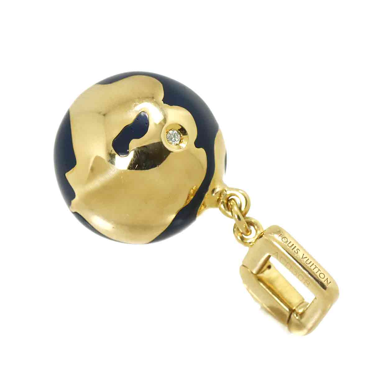 Globe Enamel Diamond Charm Pendant Top 18K YG 750