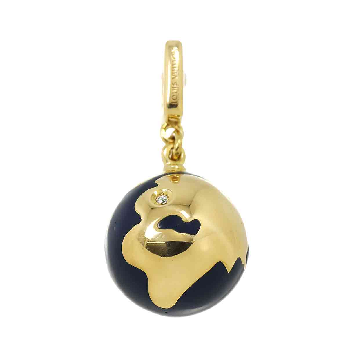 Globe Enamel Diamond Charm Pendant Top 18K YG 750