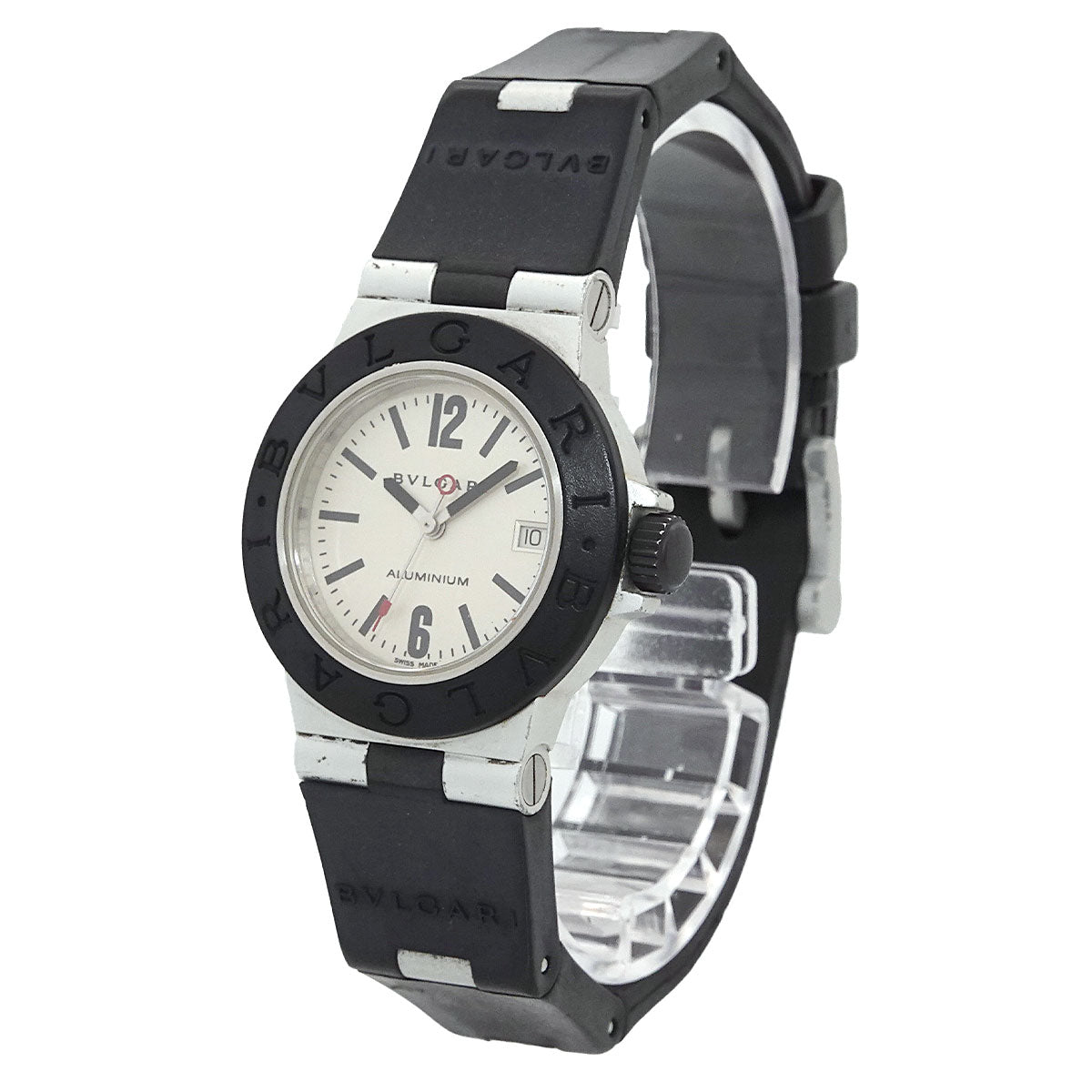 Aluminum AL29A Date Quartz Silver Dial Ladies Rubber Belt