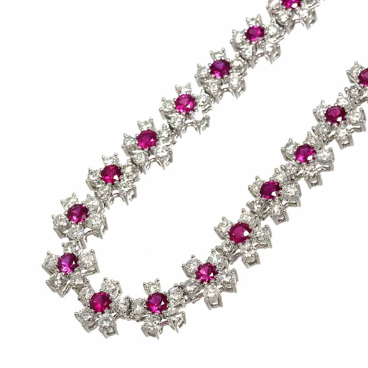 Ruby 7.54ct Diamond 9.60ct Necklace 18K WG White Gold 750
