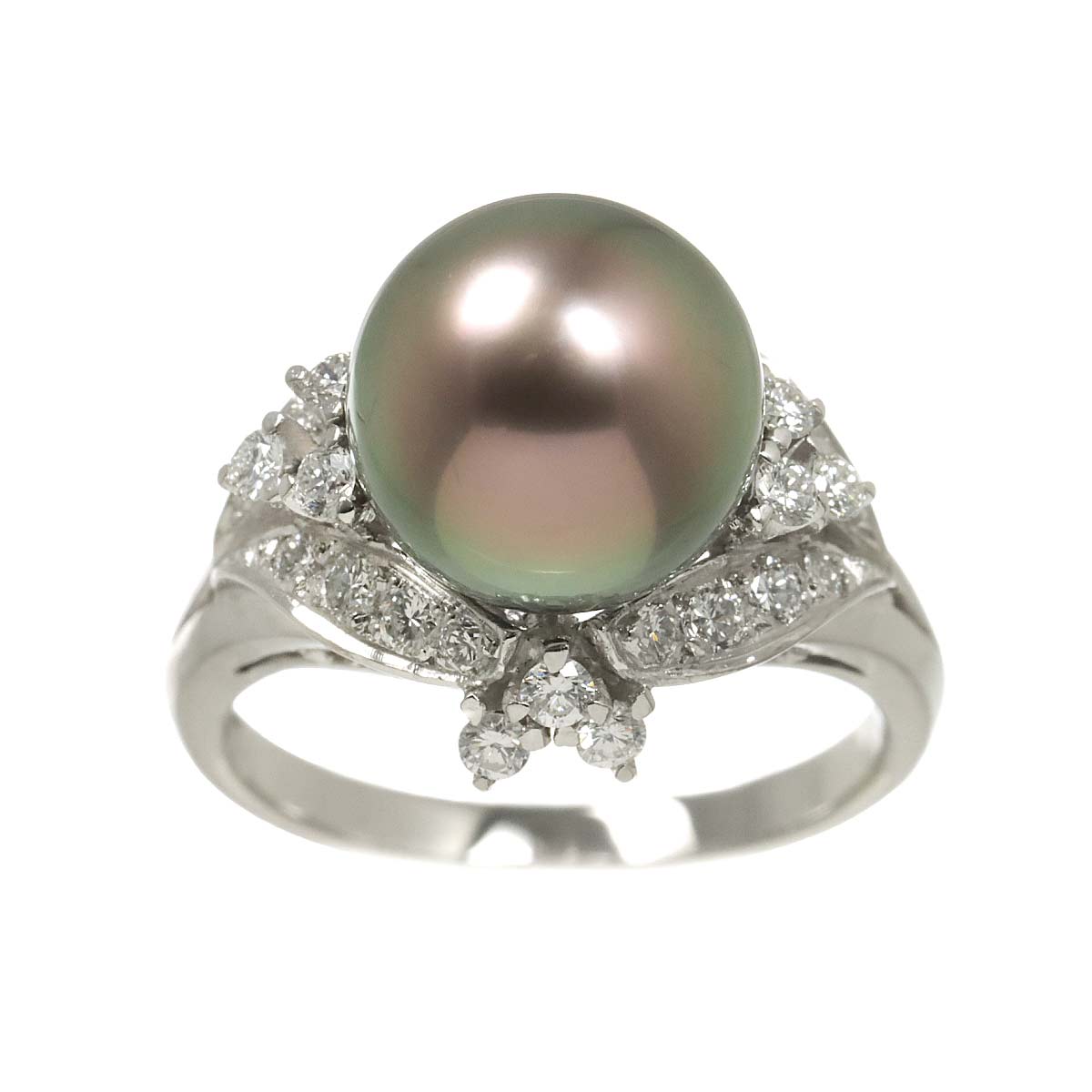 Black Pearl 10.1mm Diamond Ring Platinum size5.75-6(US)