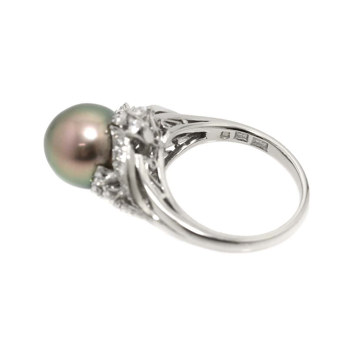 Black Pearl 10.1mm Diamond Ring Platinum size5.75-6(US)