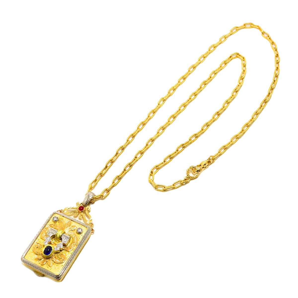 Sapphire Ruby Diamond Necklace 18K YG PG WG 750