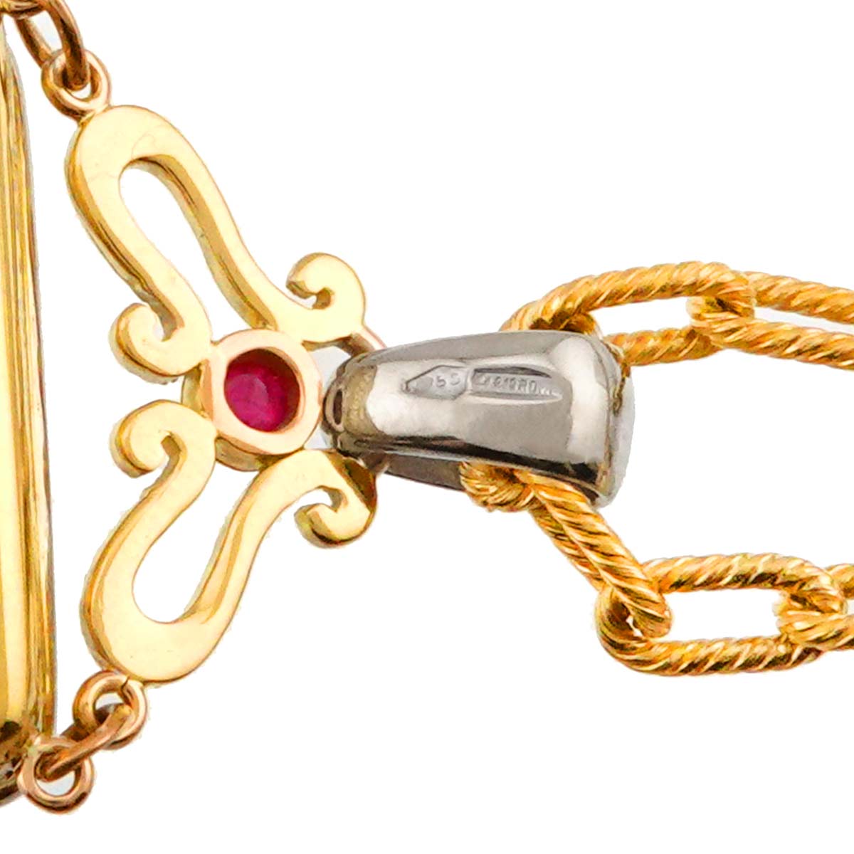 Sapphire Ruby Diamond Necklace 18K YG PG WG 750