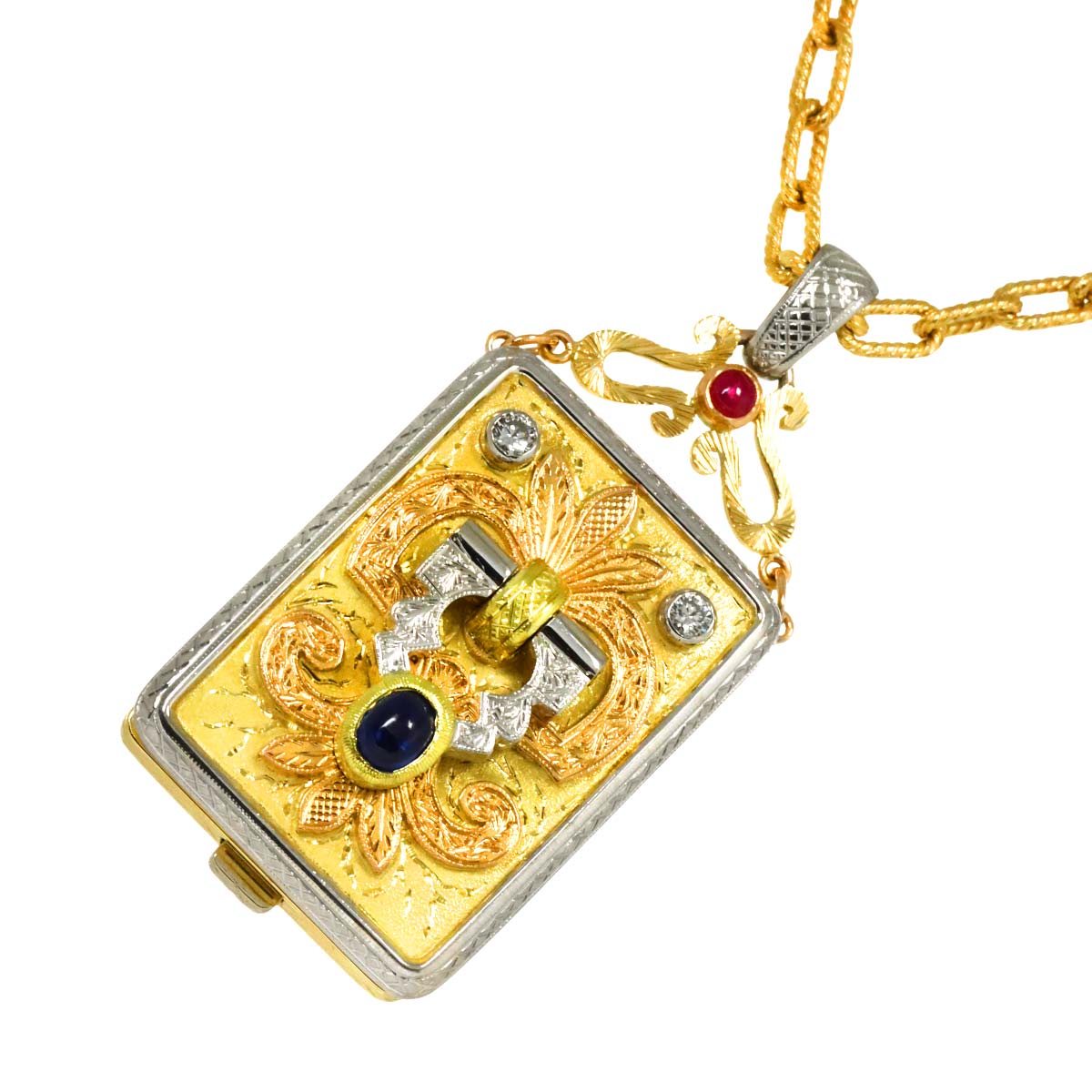 Sapphire Ruby Diamond Necklace 18K YG PG WG 750