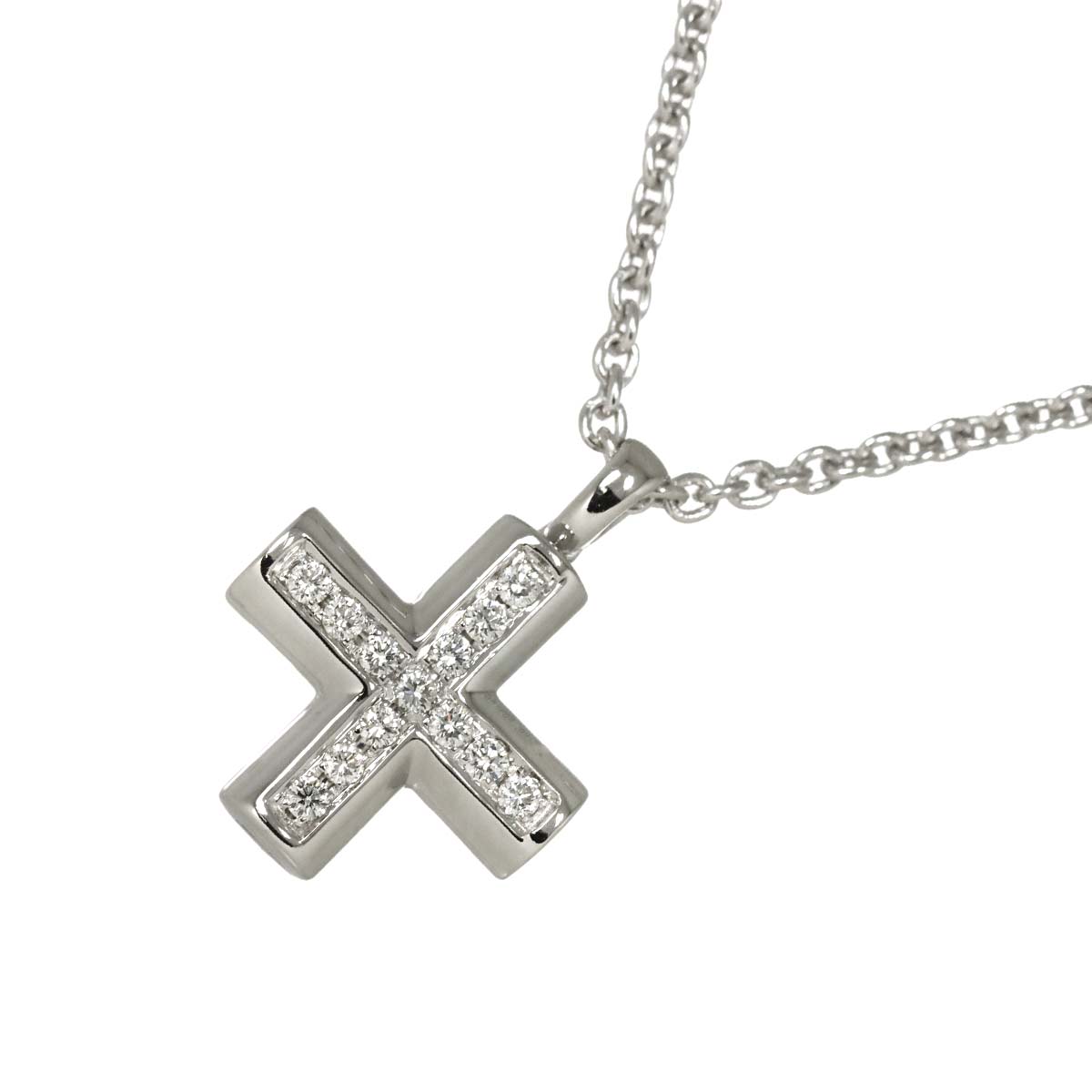 Cross Diamond Necklace K18 18K WG White Gold 750