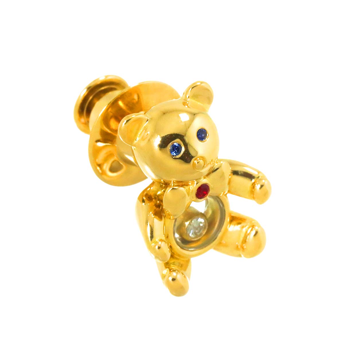 Happy Diamond Sapphire Ruby Pin Brooch 18K Yellow Gold 750