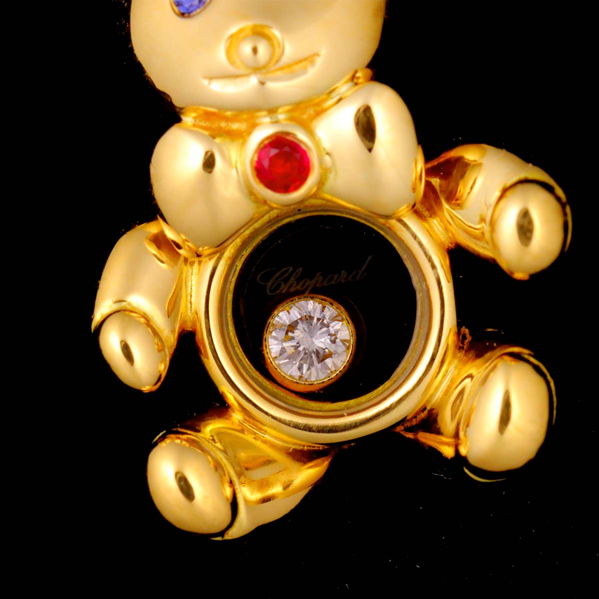 Happy Diamond Sapphire Ruby Pin Brooch 18K Yellow Gold 750