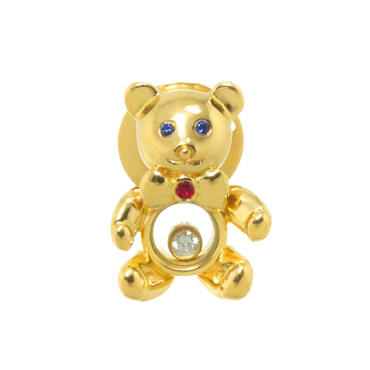 Happy Diamond Sapphire Ruby Pin Brooch 18K Yellow Gold 750