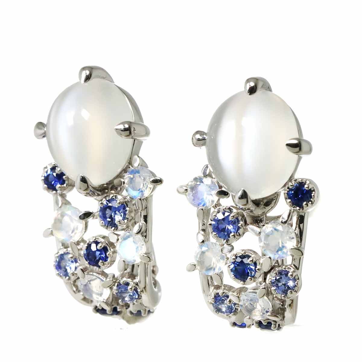 TASAKI Moonstone 4.72ct/4.88ct Sapphire Earrings Clip on 18K WG 750