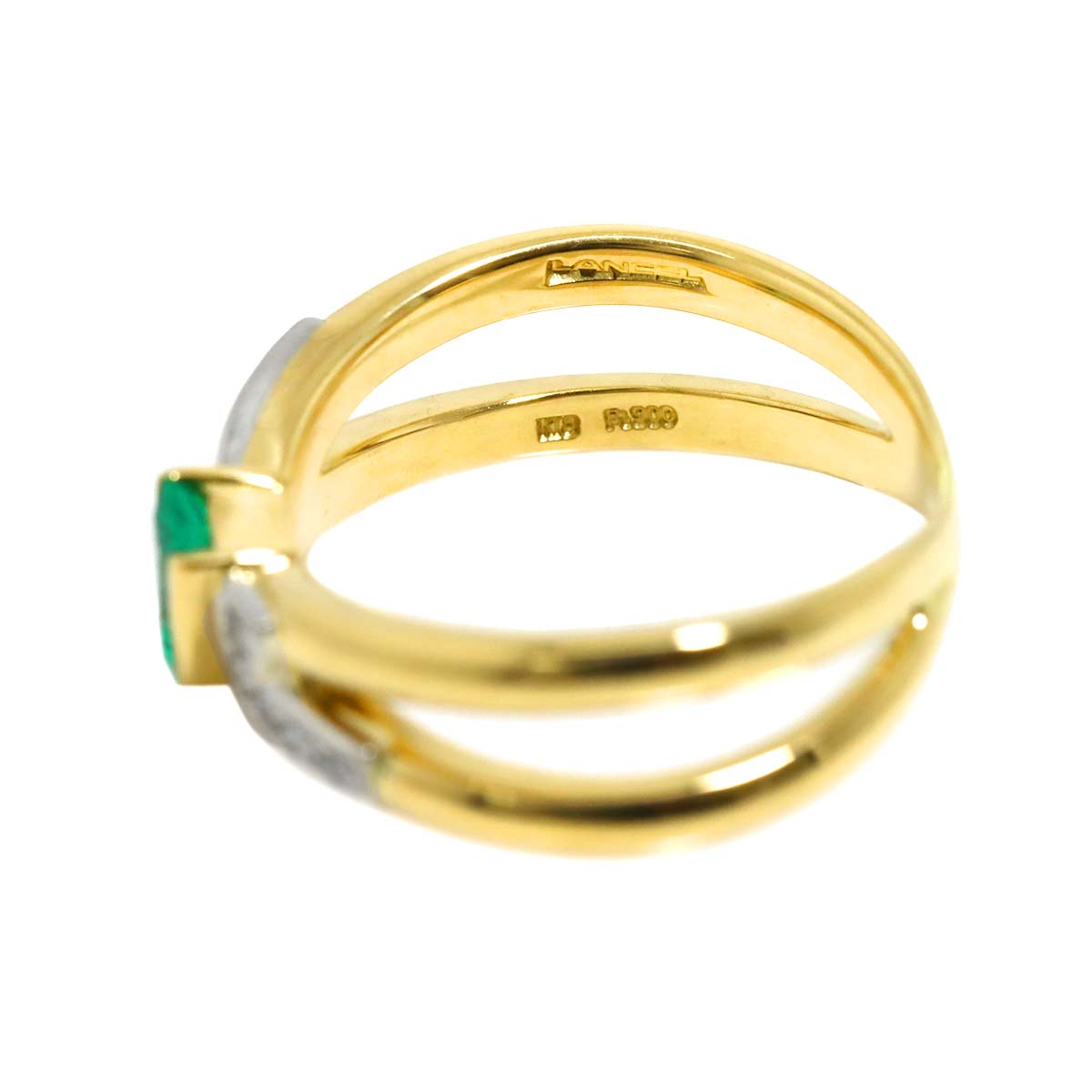 Emerald 0.21ct Diamond 0.09ct Ring 18K YG 750 Pt 5.75-6(US)