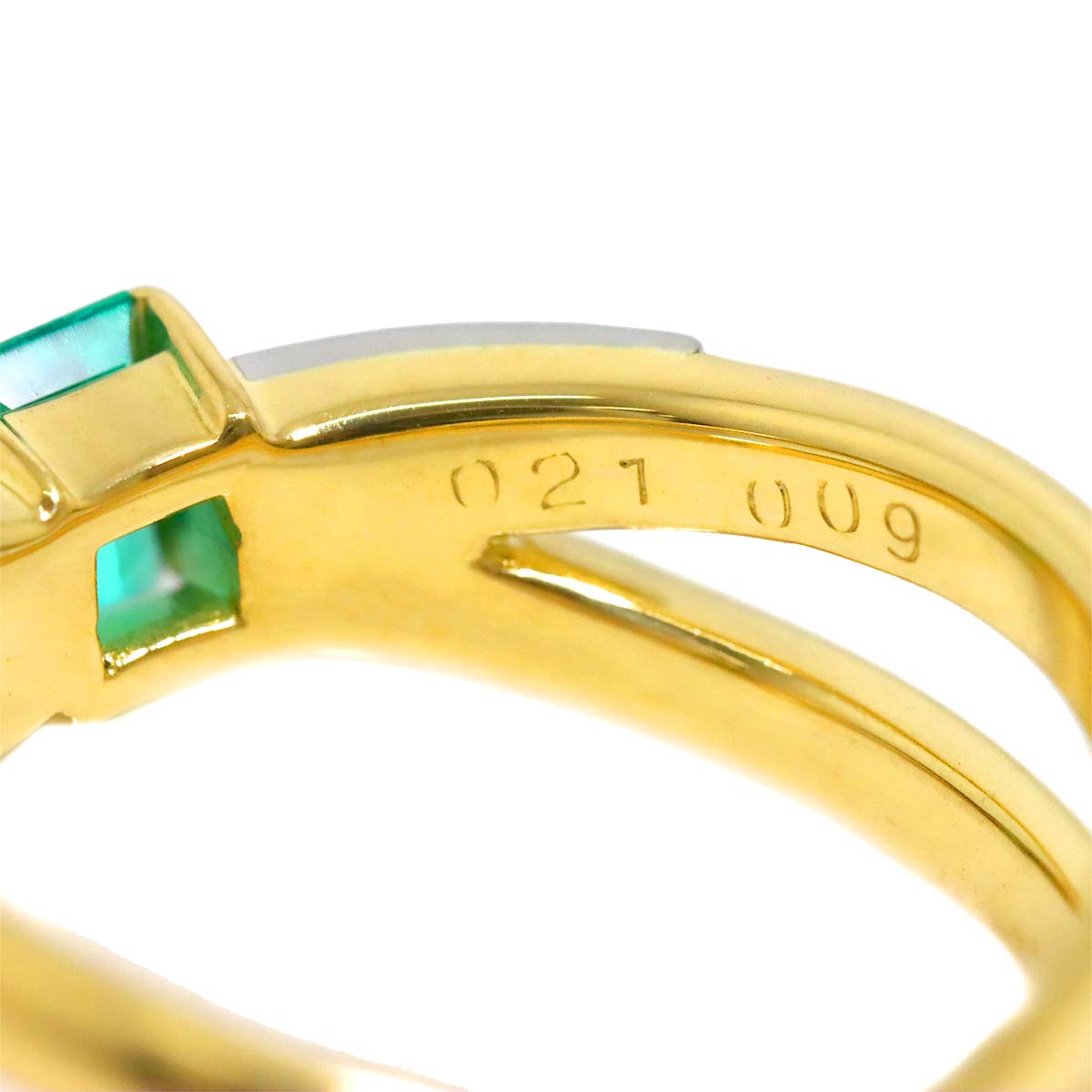 Emerald 0.21ct Diamond 0.09ct Ring 18K YG 750 Pt 5.75-6(US)