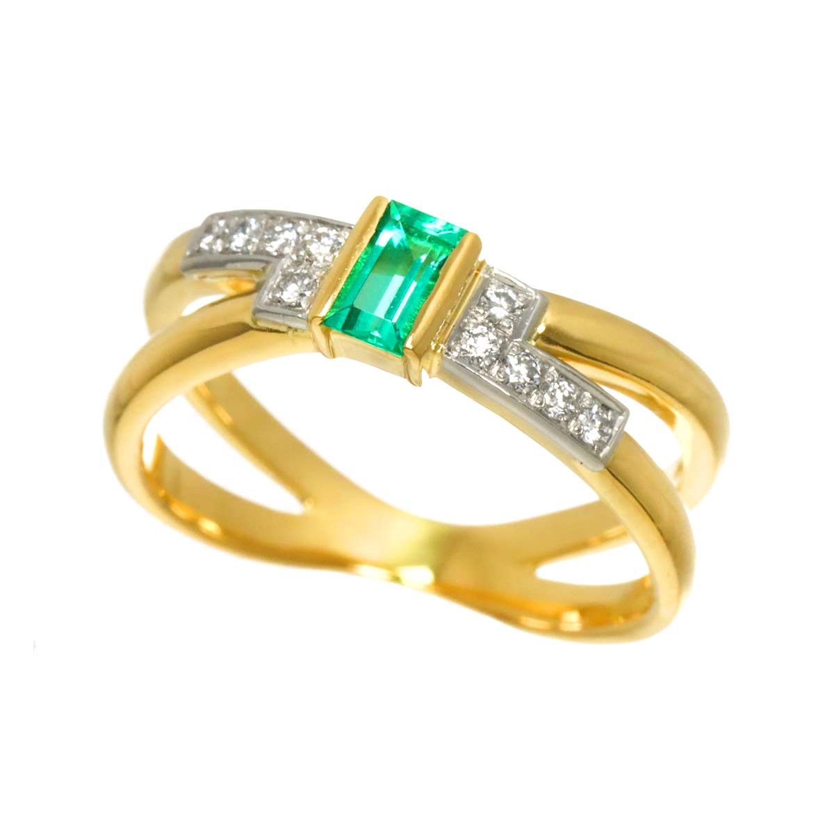 Emerald 0.21ct Diamond 0.09ct Ring 18K YG 750 Pt 5.75-6(US)