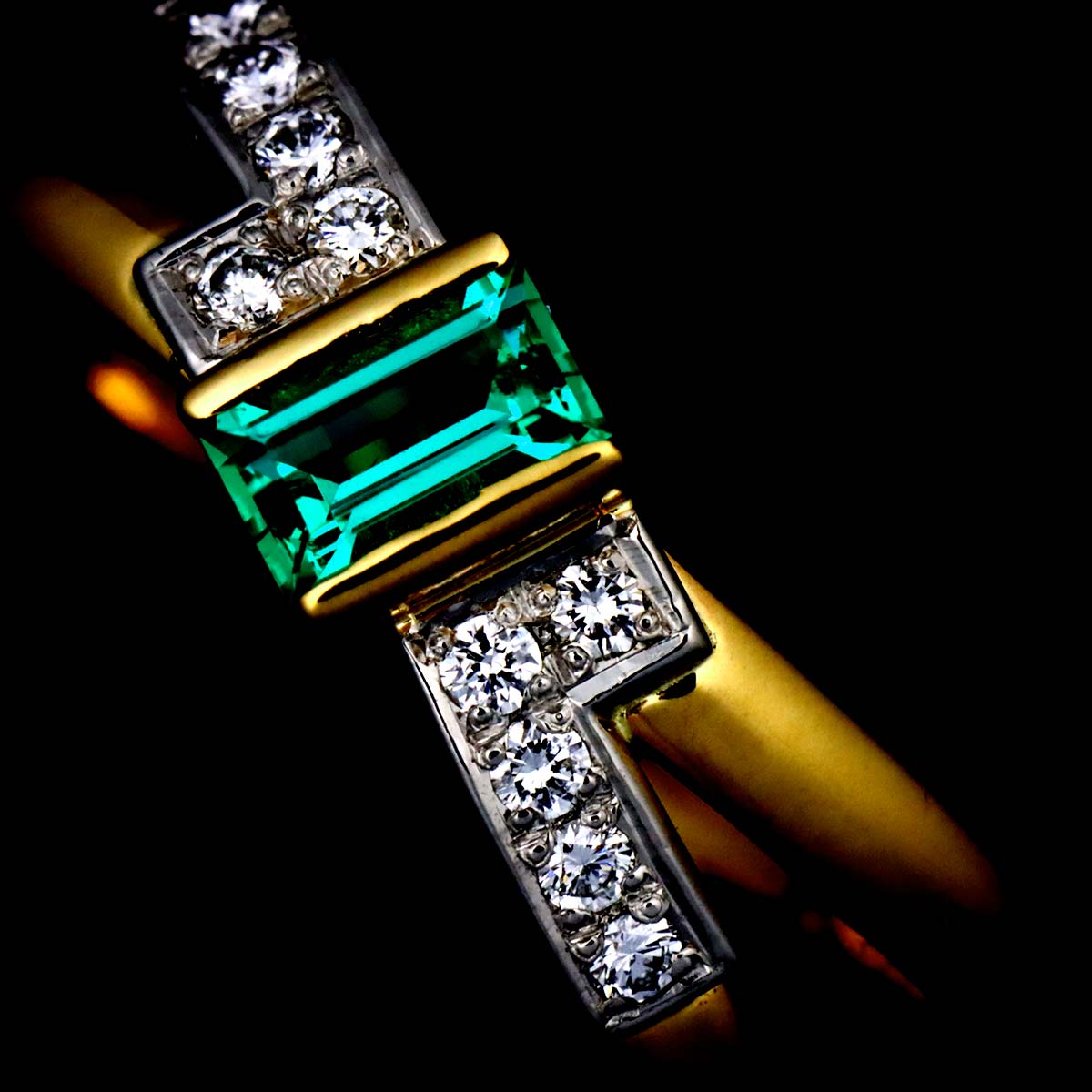 Emerald 0.21ct Diamond 0.09ct Ring 18K YG 750 Pt 5.75-6(US)