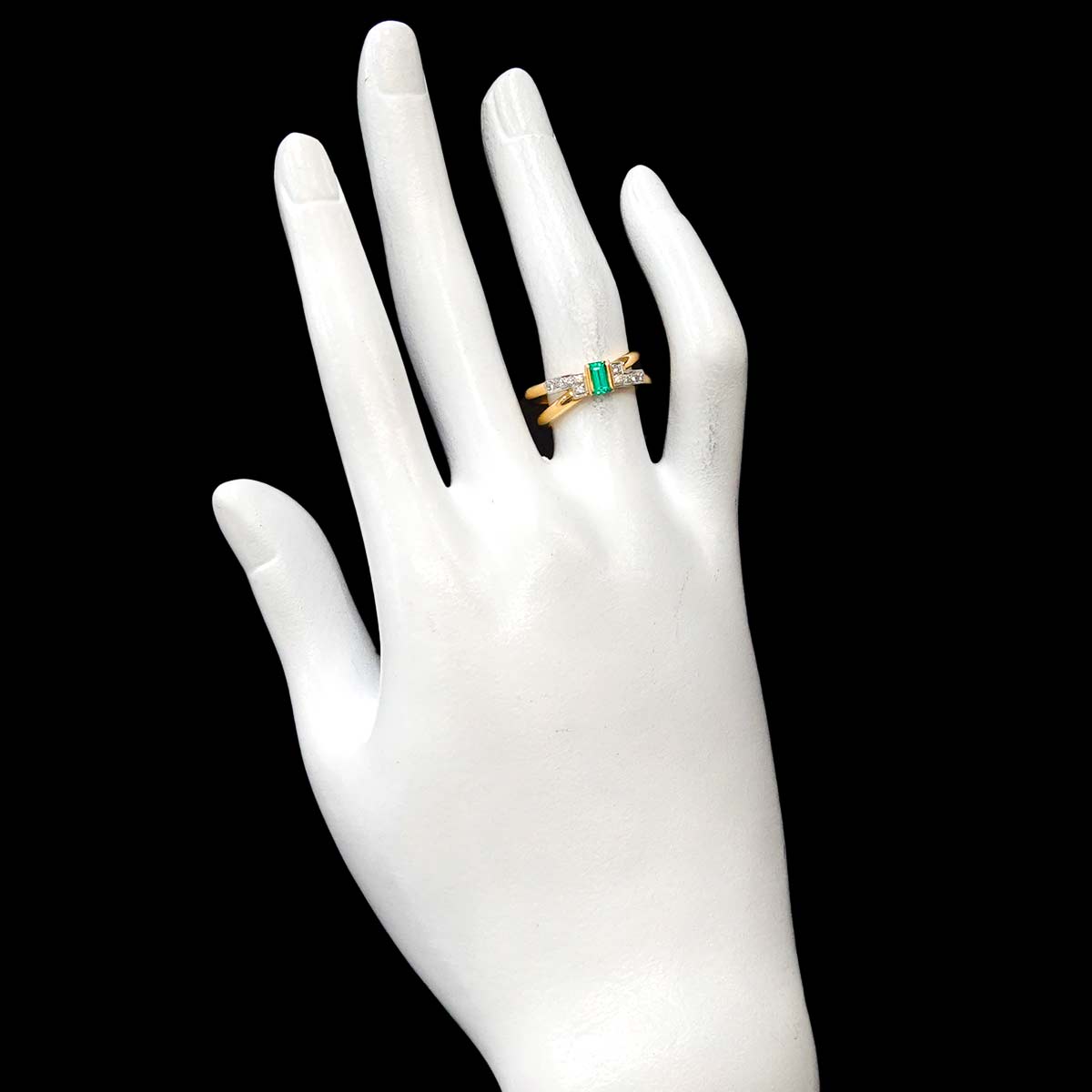 Emerald 0.21ct Diamond 0.09ct Ring 18K YG 750 Pt 5.75-6(US)