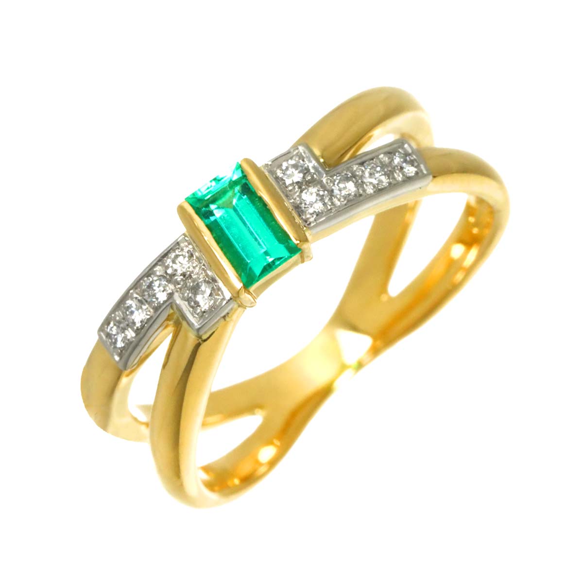 Emerald 0.21ct Diamond 0.09ct Ring 18K YG 750 Pt 5.75-6(US)