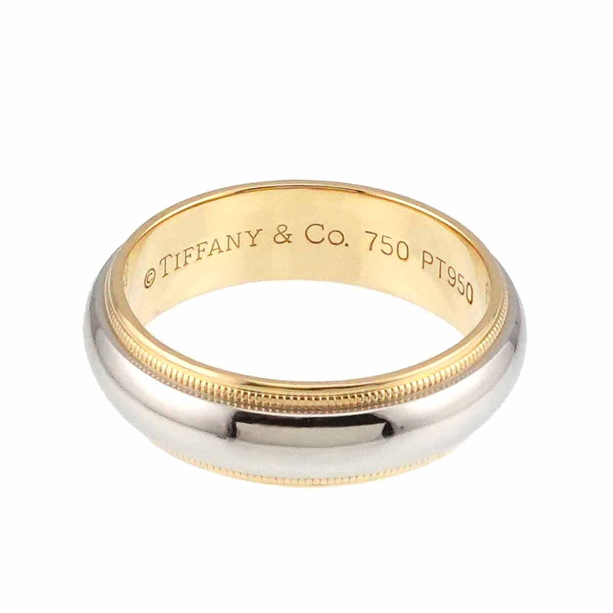 Milgrain Band Ring 18K YG 750 PT Platinum Size6.75(US)