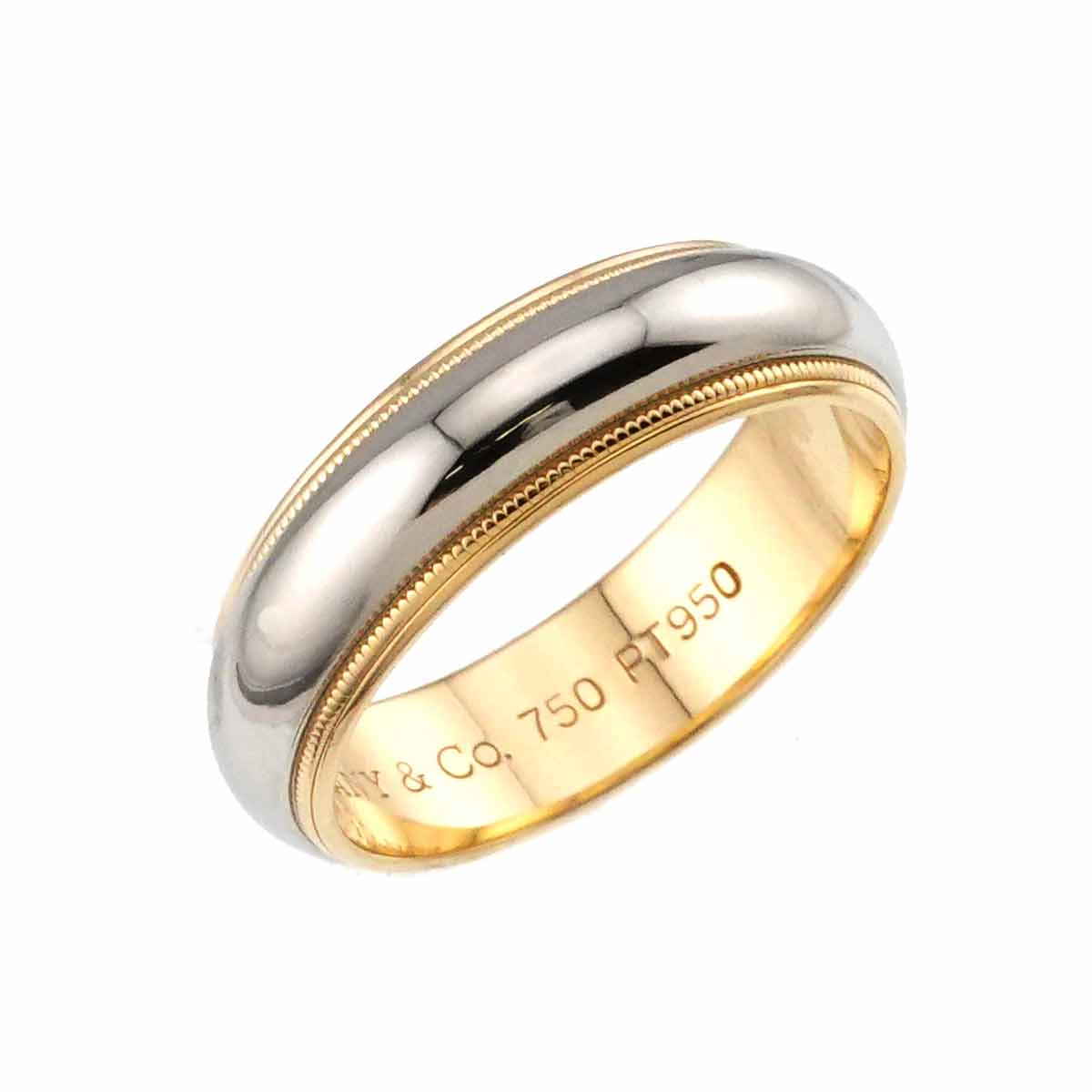 Milgrain Band Ring 18K YG 750 PT Platinum Size6.75(US)