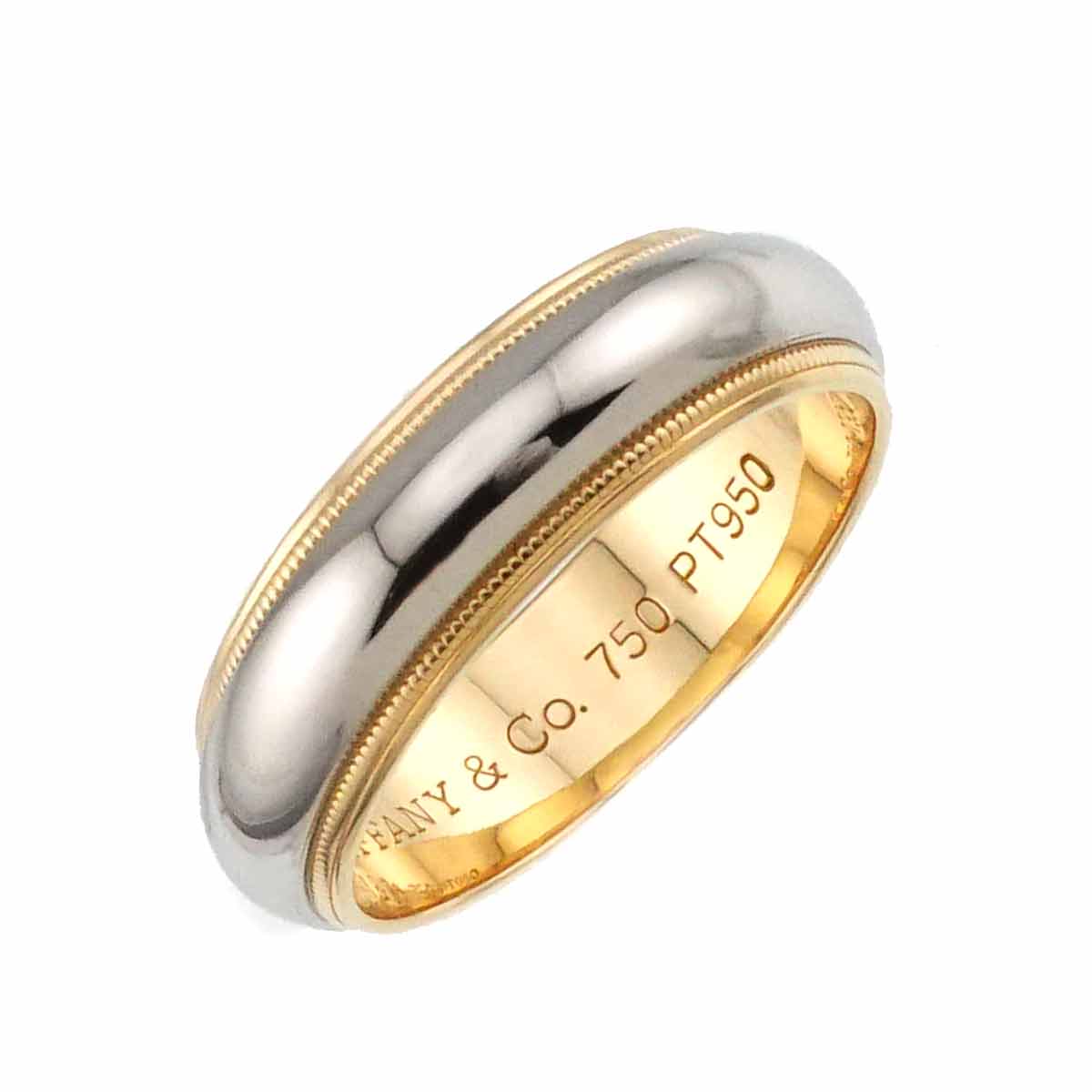 Milgrain Band Ring 18K YG 750 PT Platinum Size6.75(US)