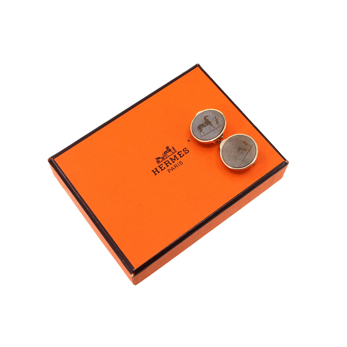 Corozo Horse Motif Round Type Earrings Brown Pink gold Accessory