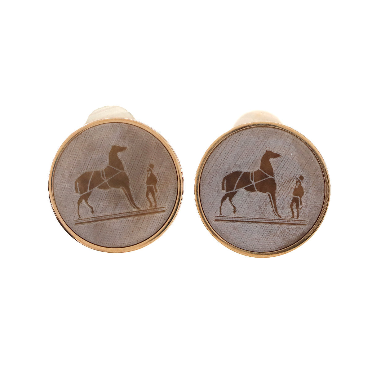 Corozo Horse Motif Round Type Earrings Brown Pink gold Accessory