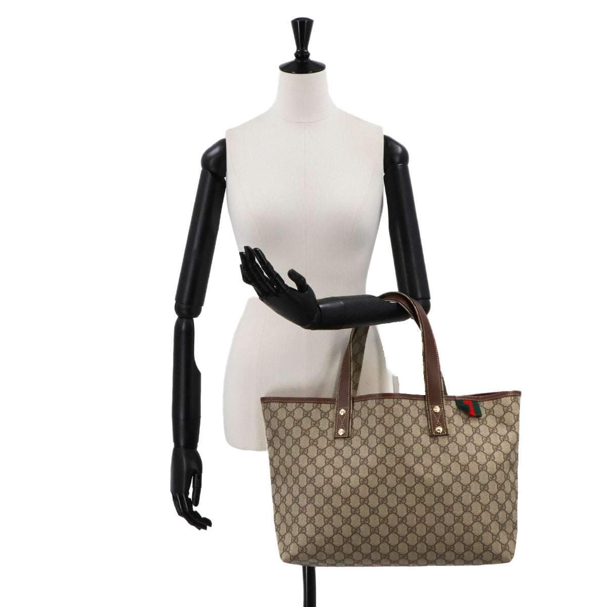 GG Supreme Tote Bag PVC Leather Beige Brown 211134 Purse