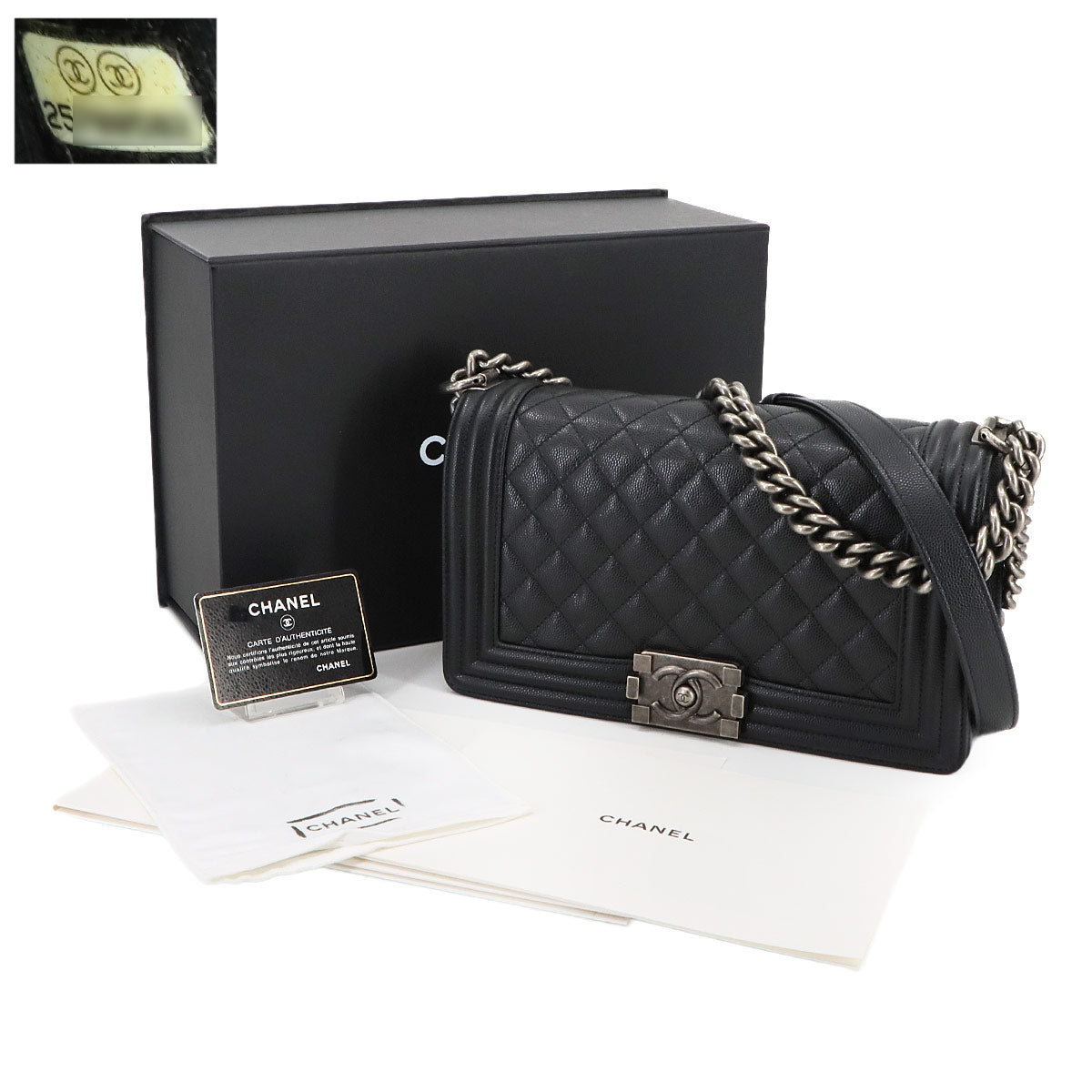 BOY CHANEL Chain Shoulder Bag Leather Black A67086 Purse